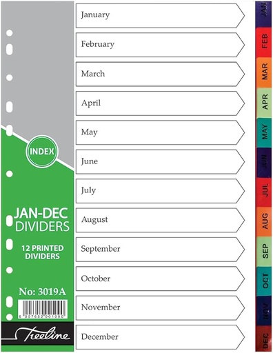 [PP0421] [PP0421] DIVIDERS A4 PVC - PRINTED JAN - DEC RAINBOW (SET)